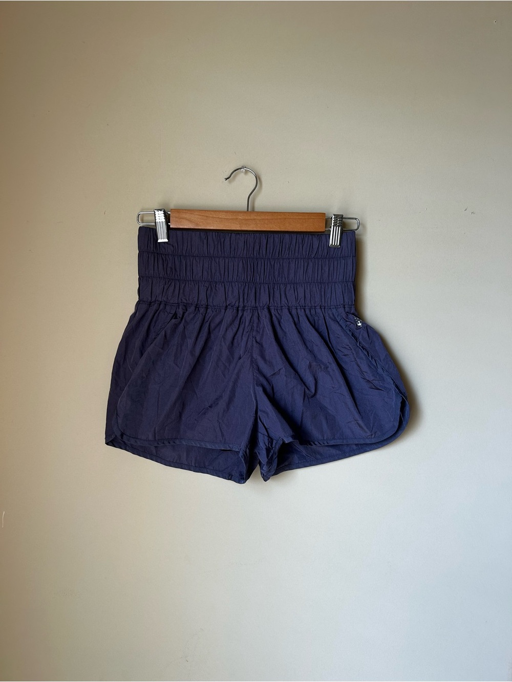 FP Movement by Free People Navy High-Waist Smocked Athletic Shorts